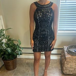 Sue Wong black and silver beaded cocktail dress